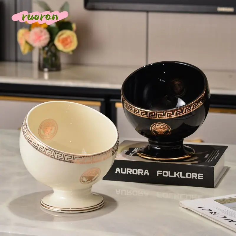 

Small Ceramic High Foot Trash Can Cute Mini Waste Bin for Desktop Bedroom Home Organizer