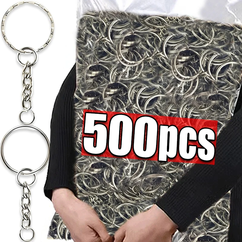 50/500pcs Silver Plated Metal Blank Keyring Keychain Split Key Rings with Chain Climbing Buckles Carabiner Keychain Accessories