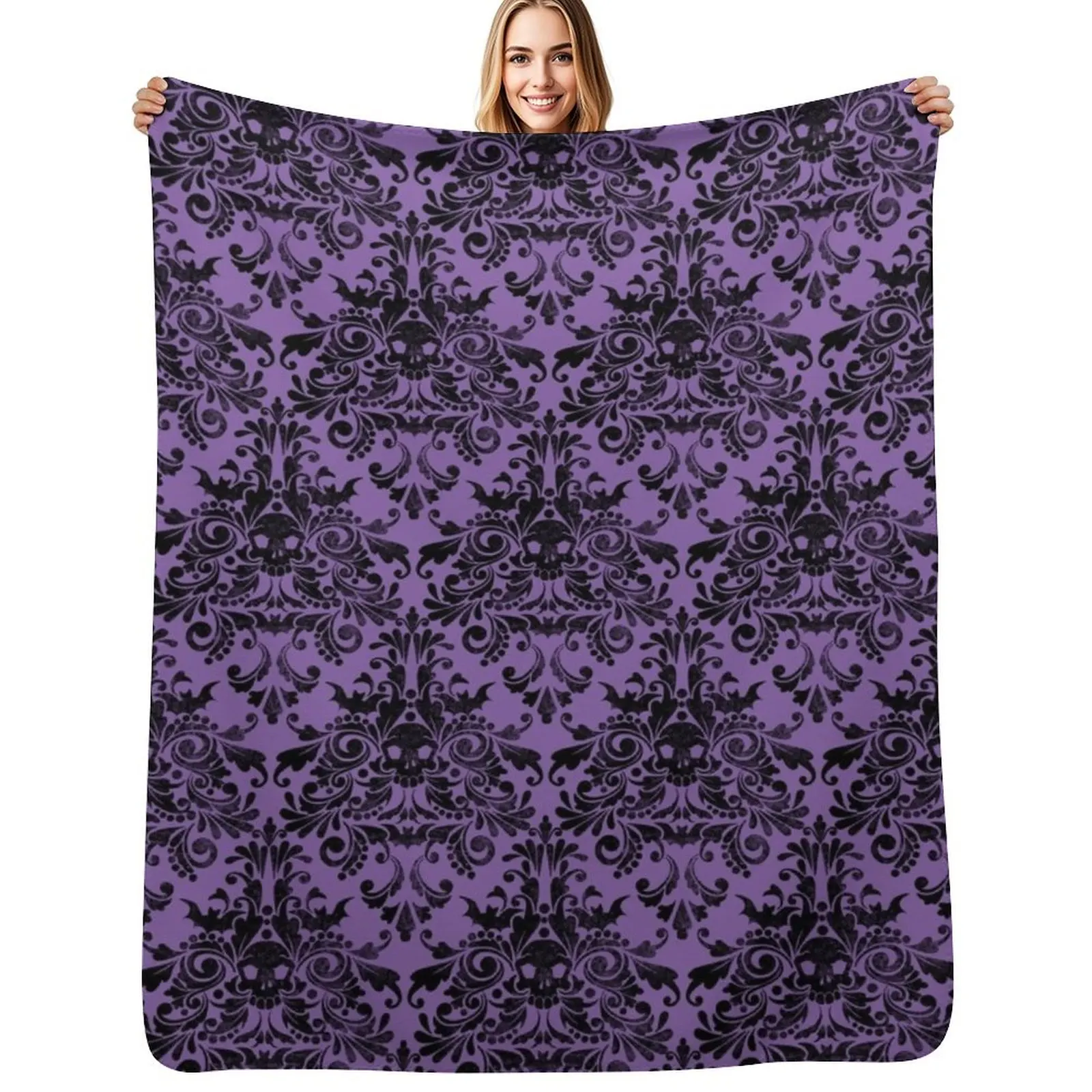 

Skull Damask Pattern Throw Blanket Luxury Designer for winter Shaggy Camping Blankets