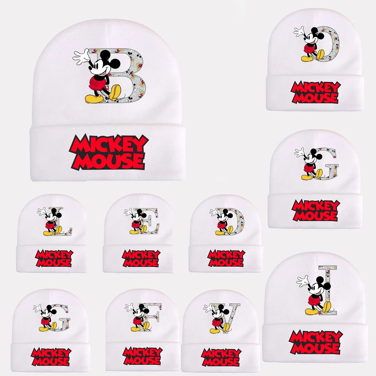 

Cute Mickey Mouse A-Z 26 English Letters Winter Hat for Girls Boys Knitted Beanies Hat Children Mickey Mouse Beanies Cycling Cap