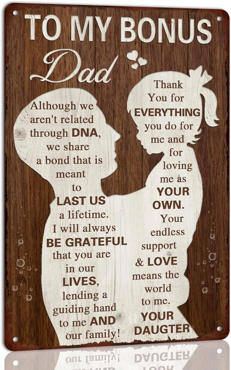 To My Bonus Dad Rustic Style Metal Tin Sign Stepdad Gratitude and Love Funny Dad Tin Sign Gifts From Daughter Father's Day B