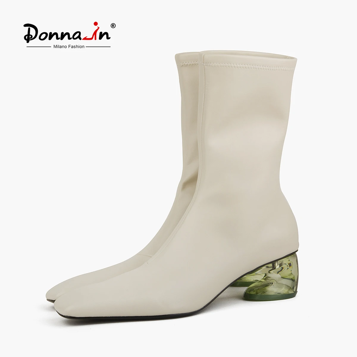 Donna-in damskie buty ze stretchem wygodne oryginalne skórzane krystalicznie czyste obcasy minimalistyczne buty stylowe buty do połowy łydki z