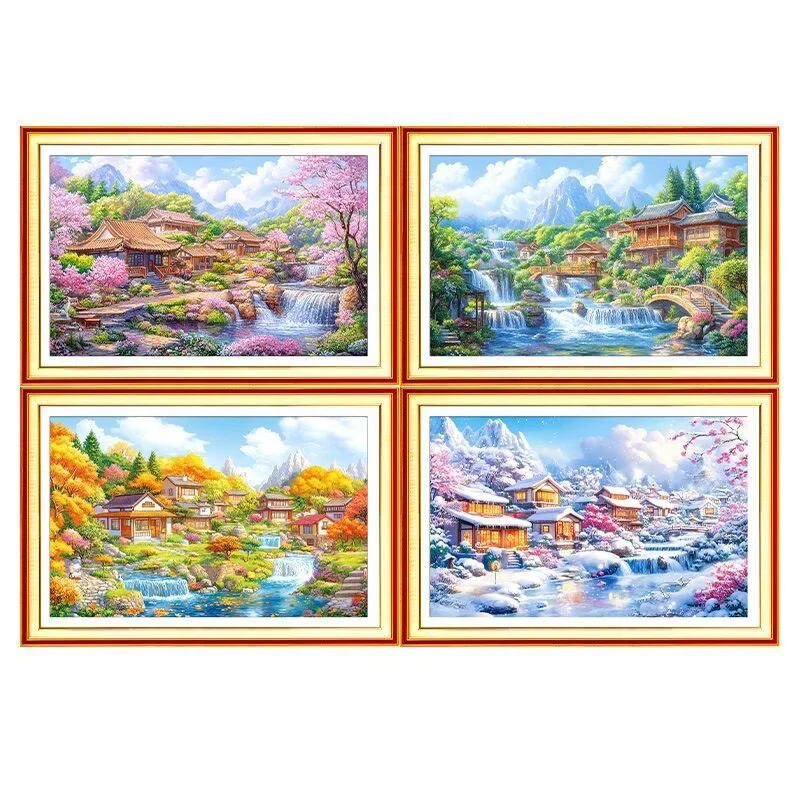 

14CT 11CT 9ct Four Seasons Scenery Embroidery DIY Printed Kits Cross Stitch Needlework Set Home Decor Crafts