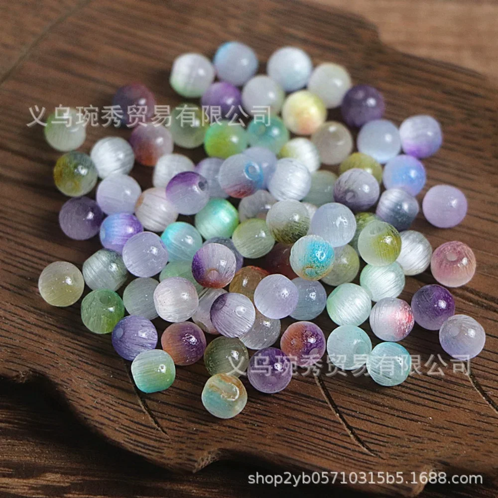 High quality 6mm dual color gradient cat eye brushed glass beads handmade DIY bead scattered bead bracelet necklace jewelry