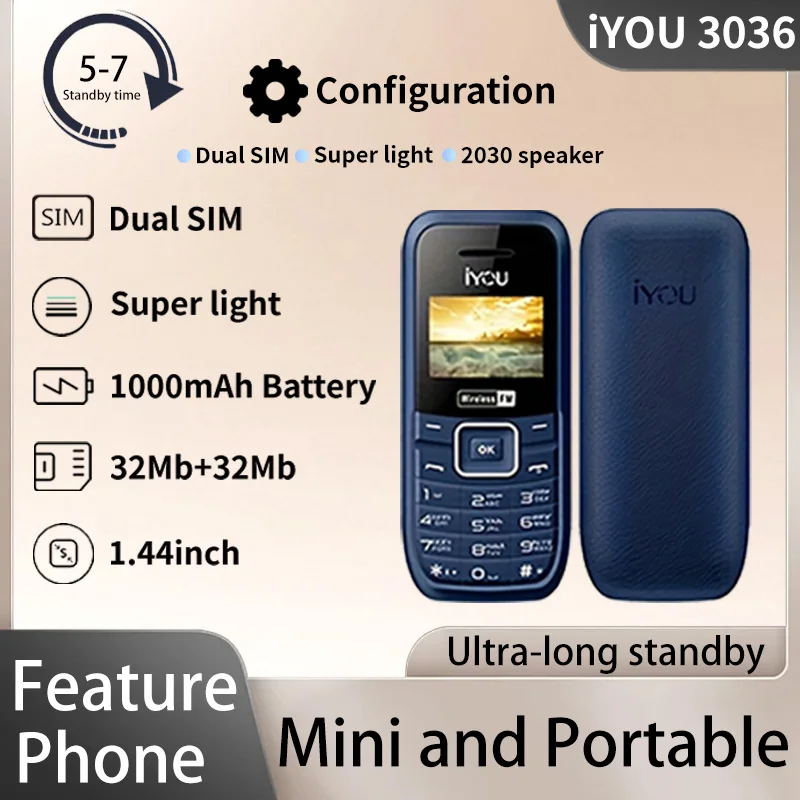 【 5-7 day ultra long standby 】 IYOU 3036 feature phone dual card dual standby 1.44-inch screen backup/elderly/outdoor companion