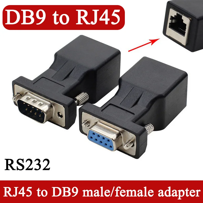RS232 DB9 to RJ45 Network Interface Adapter Serial Port 9-pin Male to RJ45 DB9 Female to RJ45 Female Network Port Converter 1pc
