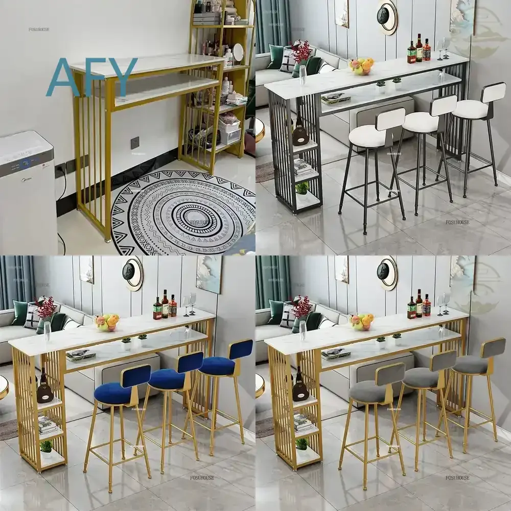 Luxury Bar Table and Chair Set for Modern Living Room Balcony Partition Coffee Shop High Table Bar Furniture Long Table for