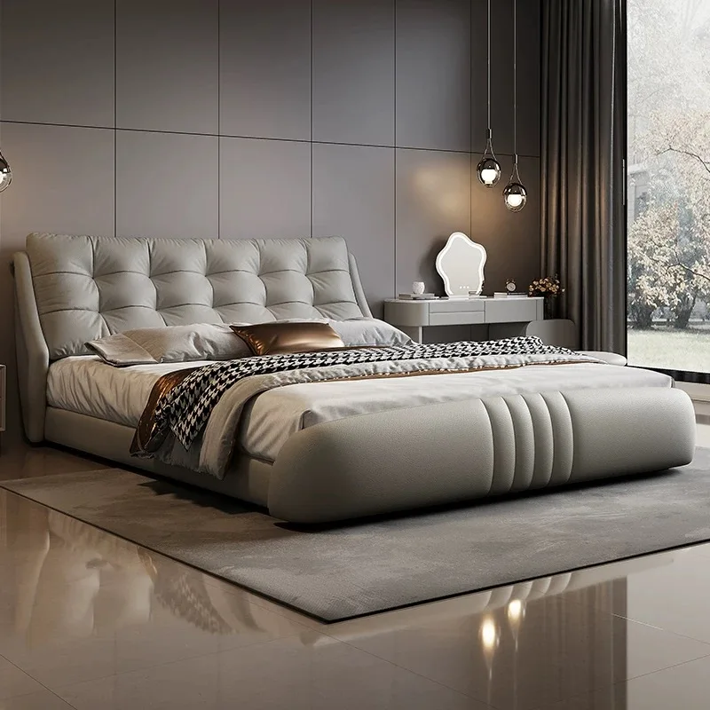 Simple and Elegant Modern Luxury Wood Bedroom Furniture Soft Up-holstered Beds king Size Double Bed Frame Wedding Set Design