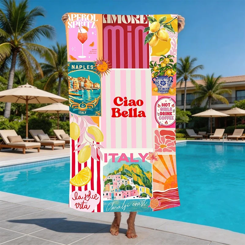 Amalfi Coast Italian Microfiber Beach Towel Oversized Extra Large Sand Free Pool Towels Quick Dry Super Absorbent Swim Blanket