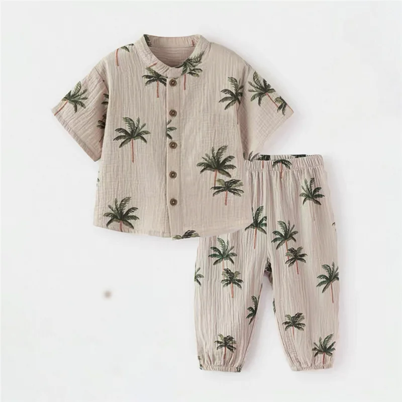 

Детская одежда с милым принтом для мальчиков, летний топ с короткими рукавами из органического хлопка + штаны, 2 шт., одежда для маленьких мальчиков