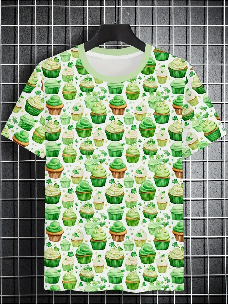 

3D Printed Irish Flag Man T Shirt St. Patrick's Day Clover 3D Graphic T-Shirts Fashion Casual Women Loose Round Neck Tops Tees