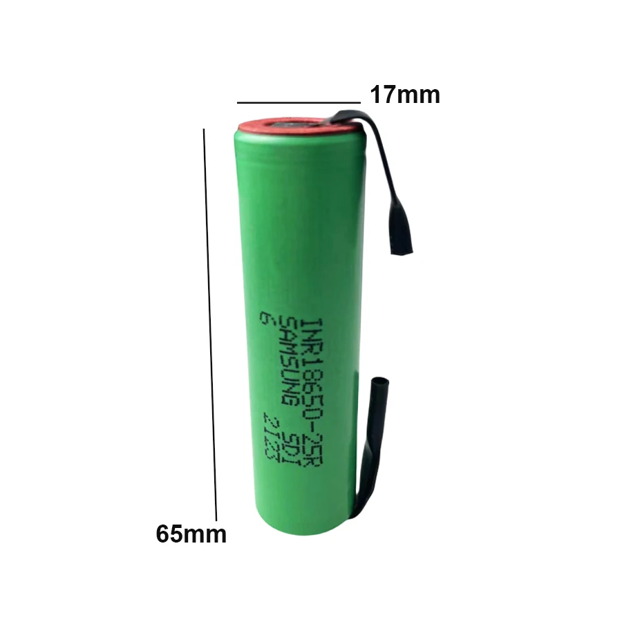 New 18650 2500mAh Rechargeable Battery 3.7V INR18650 25R High Current Power Battery Screwdriver Tool Soldered Nickel