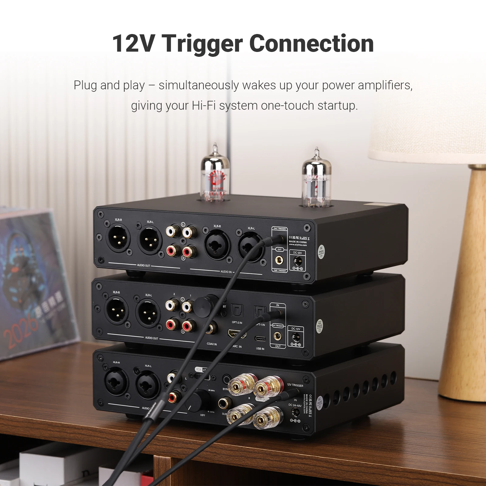 AIYIMA 1PC 1 to 2 Audio Cable 3.5MM 12V Trigger Cable 70mm Length for Power Amplifier Pre-amplifier A80 A20 D20 T20