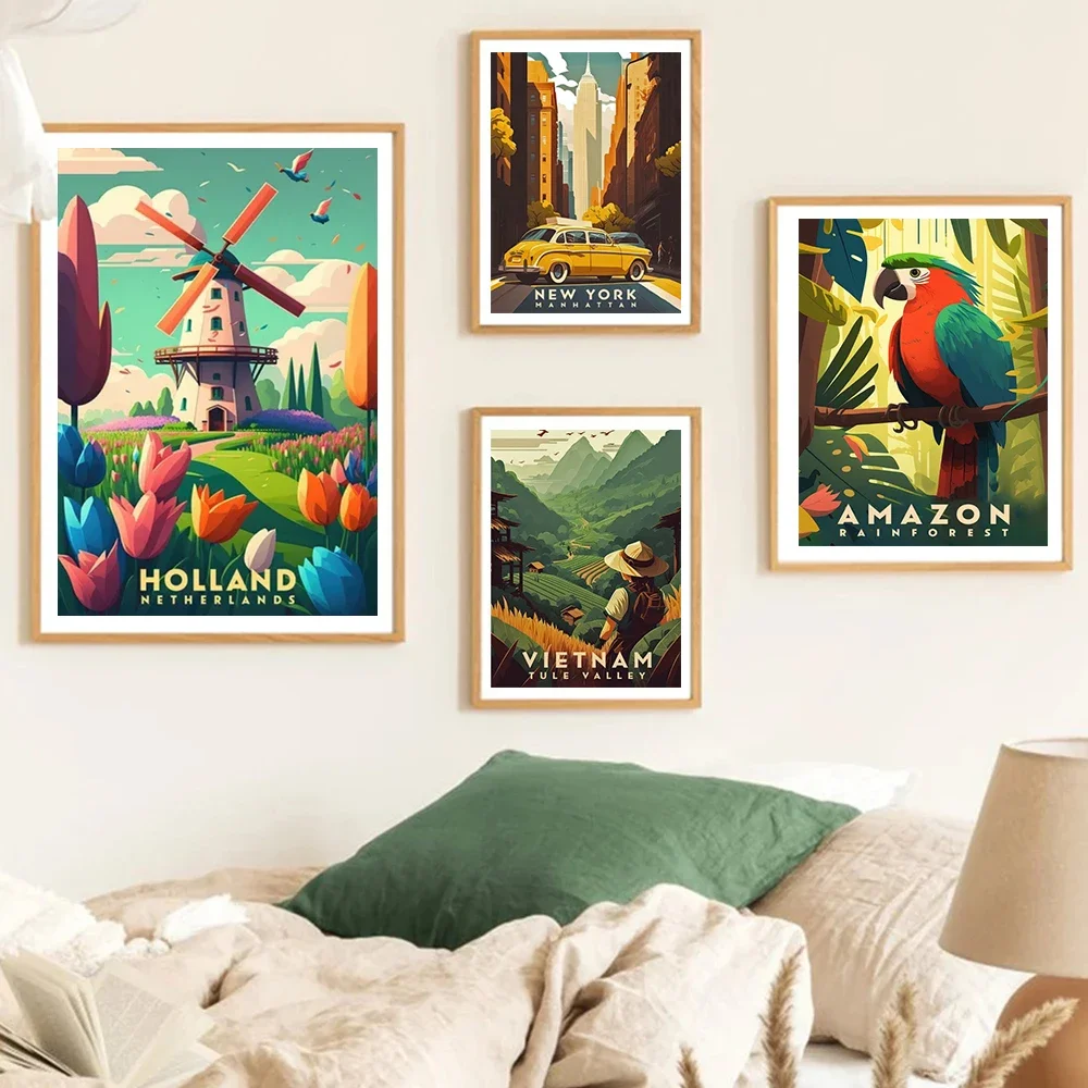 Canvas Painting Wall Art World Travel Cities Posters Prints Rome Japan Paris Travel Landmark Landscape Living Room Home Decor