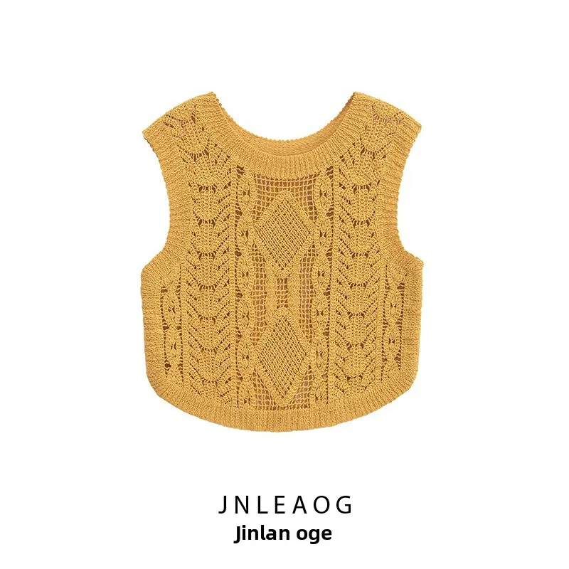

JNLEAOG модный повседневный вязаный женский топ на крючках, универсальный осенний новый жилет из однотонного полиэфирного волокна Baja Sle
