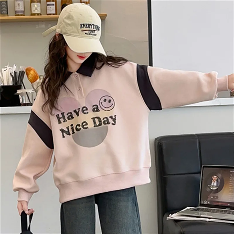 2024 New Trendy Autumn Kids Clothes Girl Long Sleeve Polo Sweatshirt for Girls Smiling Face Print Sweatershirt Tshirt Age 5-14 Y