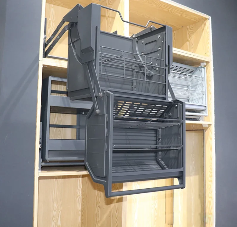 Double body lifting pull basket Refrigerator top cabinet double layer hanging cabinet pull-down elevator kitchen storage rack