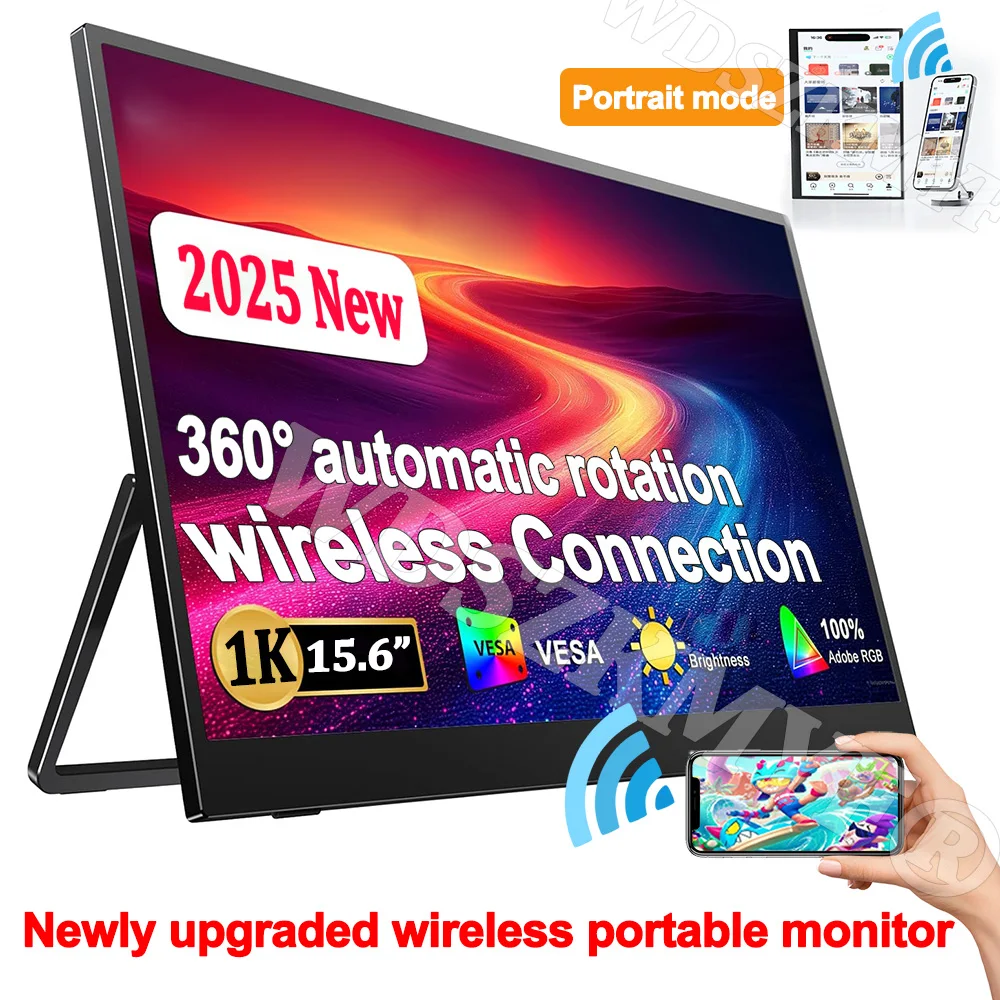

15.6inch Portable Wireless/Wired Monitor 1080P IPS USB-C External Second Screen for Laptop PC Cell PHONE Switch Xbox PS4/5 Xbox