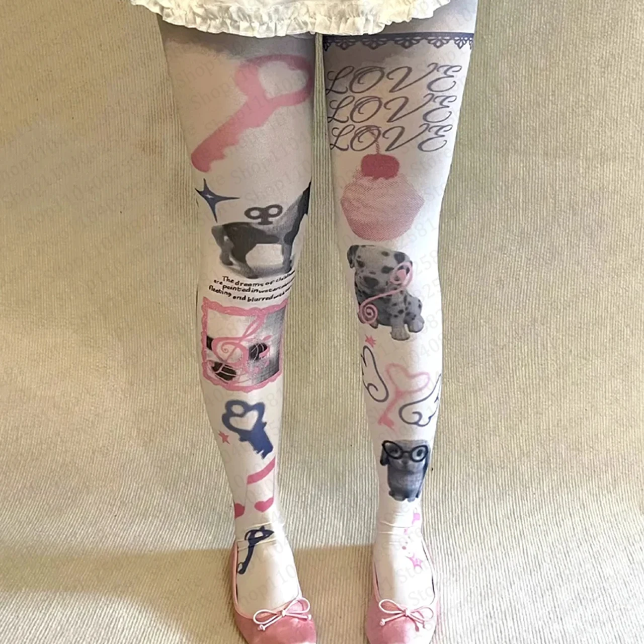 

Kawaii Fashion Cute Cartoon Printed Long Socks Harajuku Knee Socks Cosplay Cute White Graffiti Socks 2000s Y2K Style Emo Girls