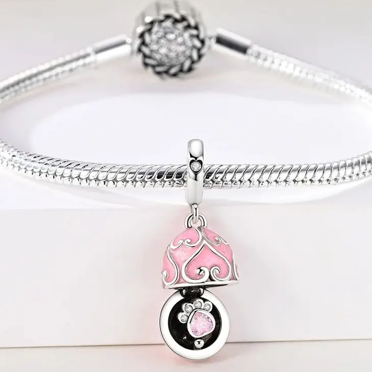 925 Sterling Silver Charm Bead Pink Claw Print Easter Egg Fit Bracelet Diy Original Pendant Female Fine Jewelry