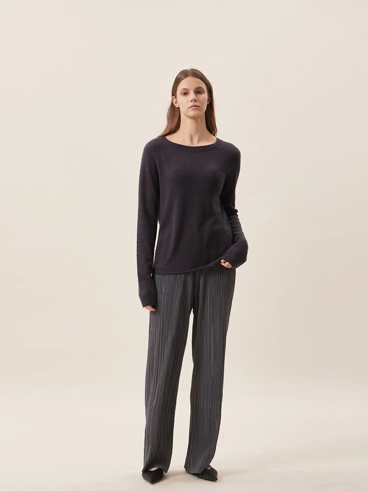 Theease Comfortable Silk Knitted Shirt Brushed Texture Casual Versatile Women's round Neck T-Shirt Soft Long Sleeve Breathable