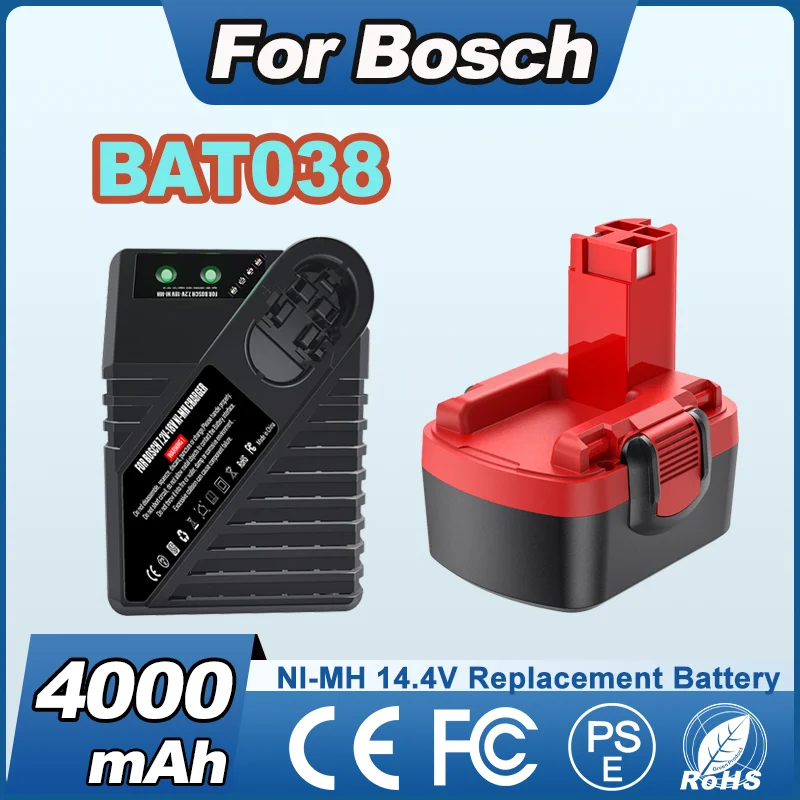 Powtree 14.4V For Bosch Battery BAT038 4000mAh NI-MH Power Tool Battery For Bosch BAT040 BAT038 BAT041 BAT159 PSR GSR GWS