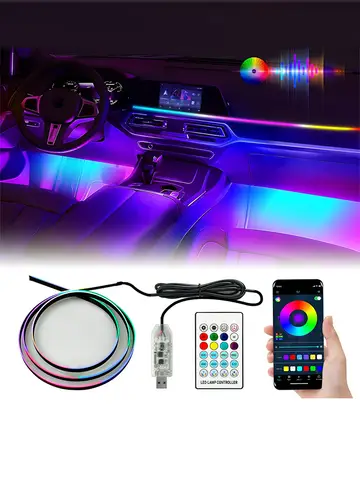 55.12인치 유니버설 심포니 자동차 주변 조명 – 64색 USB LED 인테리어 RGB 아크릴 APP 원격 제어 장식