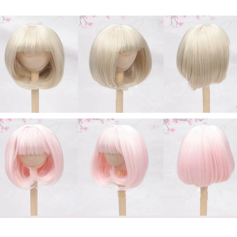 Pink Bobo Short Hair 60cm Doll Accessories 1/3 1/4 Bjd Doll Wig with Bangs Wig Dress Up Toys for Girls