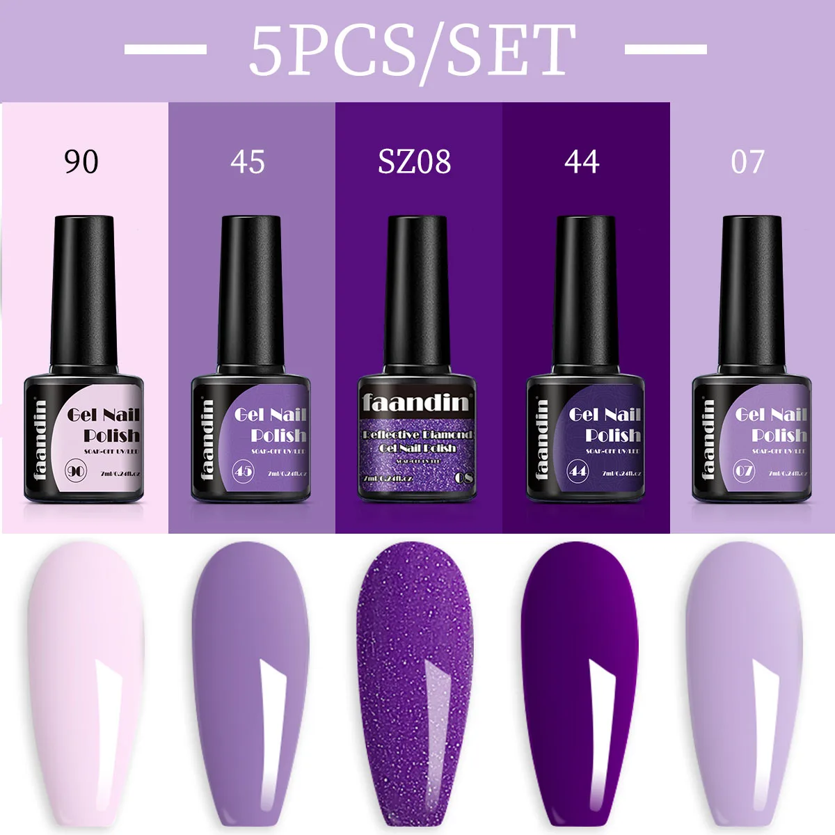 5Pcs/Set Faandin 0.24oz*5 Bottles Gift Box, Solid Color Pearlescent, Glitter Powder, Iridescent Gel Nail Polish Set, Rich Colors, Selected Purple Series, Red Series, Pink Series, Dazzling Nail Polish Gel Set, High-Quality Nail Polish Gel, Long-Lasting, Wear-Resistant, Not Easy to Fade, Easy-To-Remove Nail Polish Gel, Gift for Mom, Gift for Girlfriend, Perfect Gift, Nail Salon Nail Polish Gel