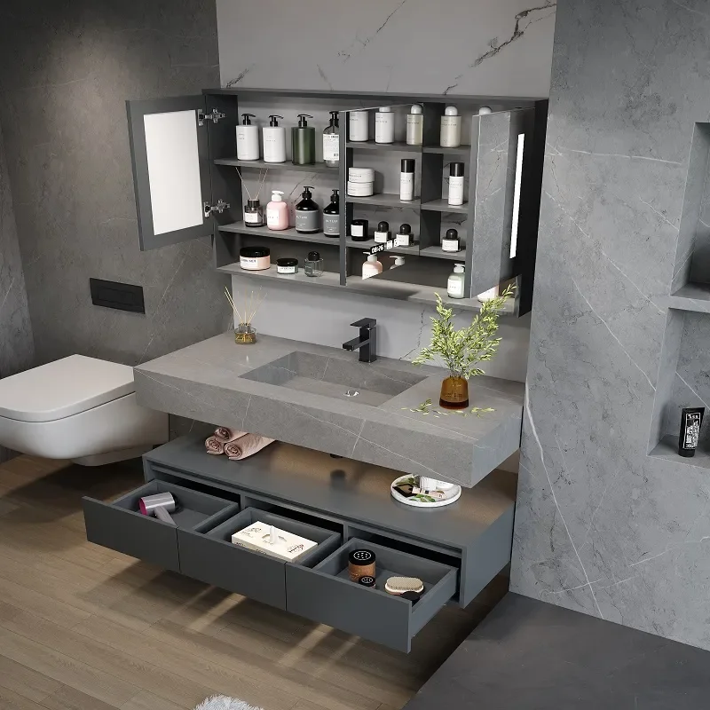 

Stone Basin Bathroom Cabinet Furniture Bathroom Modern Smart Slate Integrated Combination Vanity Washbasin Washbasin Washstand