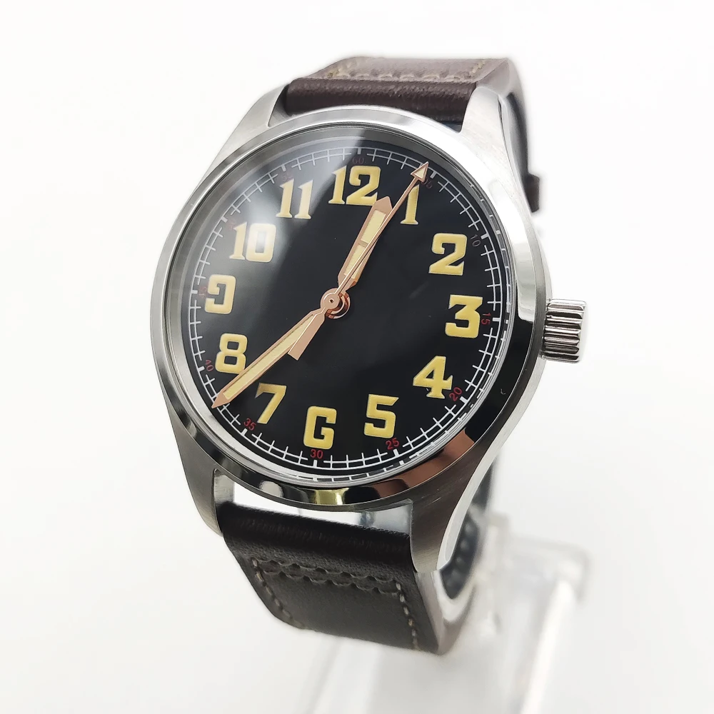 Reloj de piloto automático para hombre, reloj mecánico Retro con movimiento NH35, esfera negra brillante y carcasa de 40mm, resistente al agua