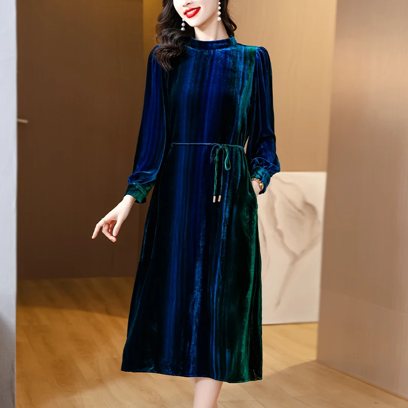 

2023 New Fashion Silk Velvet Dress Versatile Autumn And Winter Warm Pullover Skirt French Loose Fit Casual Vacation Vestidos