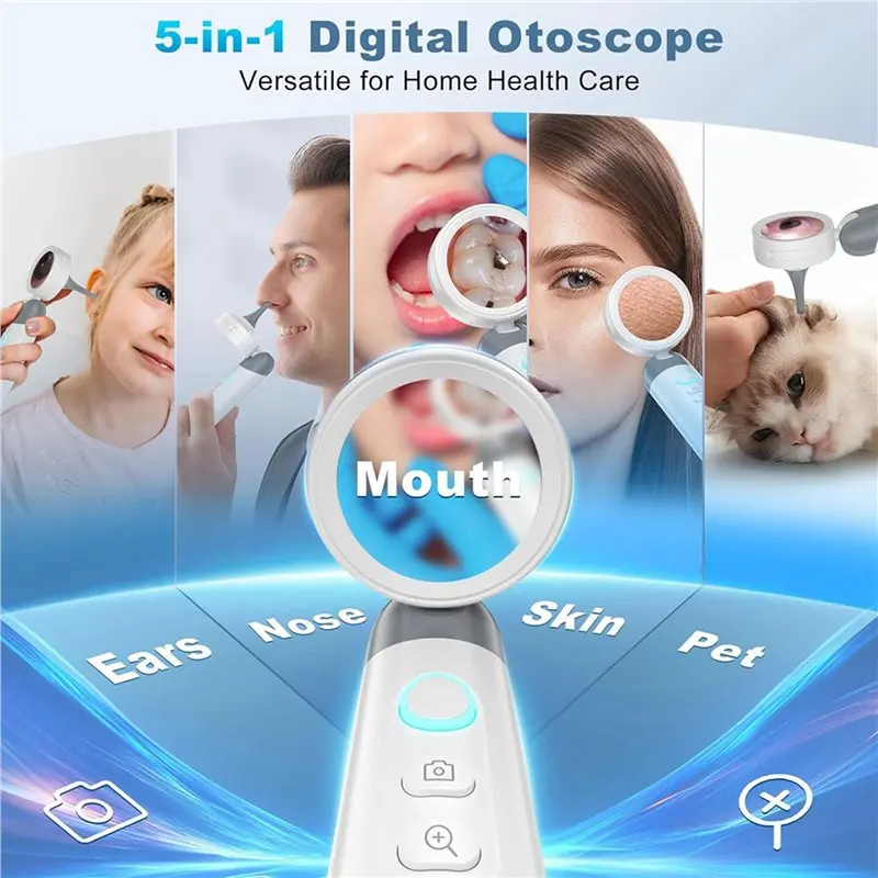 T24C 6X Wireless Ear Otoscope With 1080P HD Camera And 4 LED Lights 1.38Inch IPS Display Ear Camera With Inspection Head