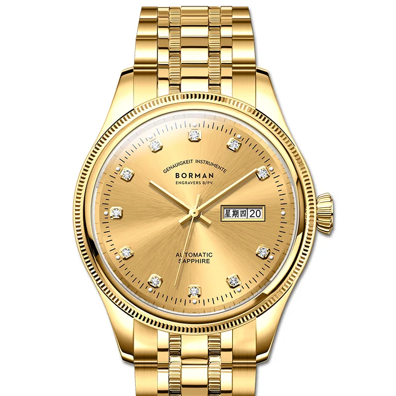 BORMAN BM9020 TOP Watch  40mm Luxury Man Automatic Mechanical Men's Watches Sapphire 50M Waterproof Diamond Clock Double date w