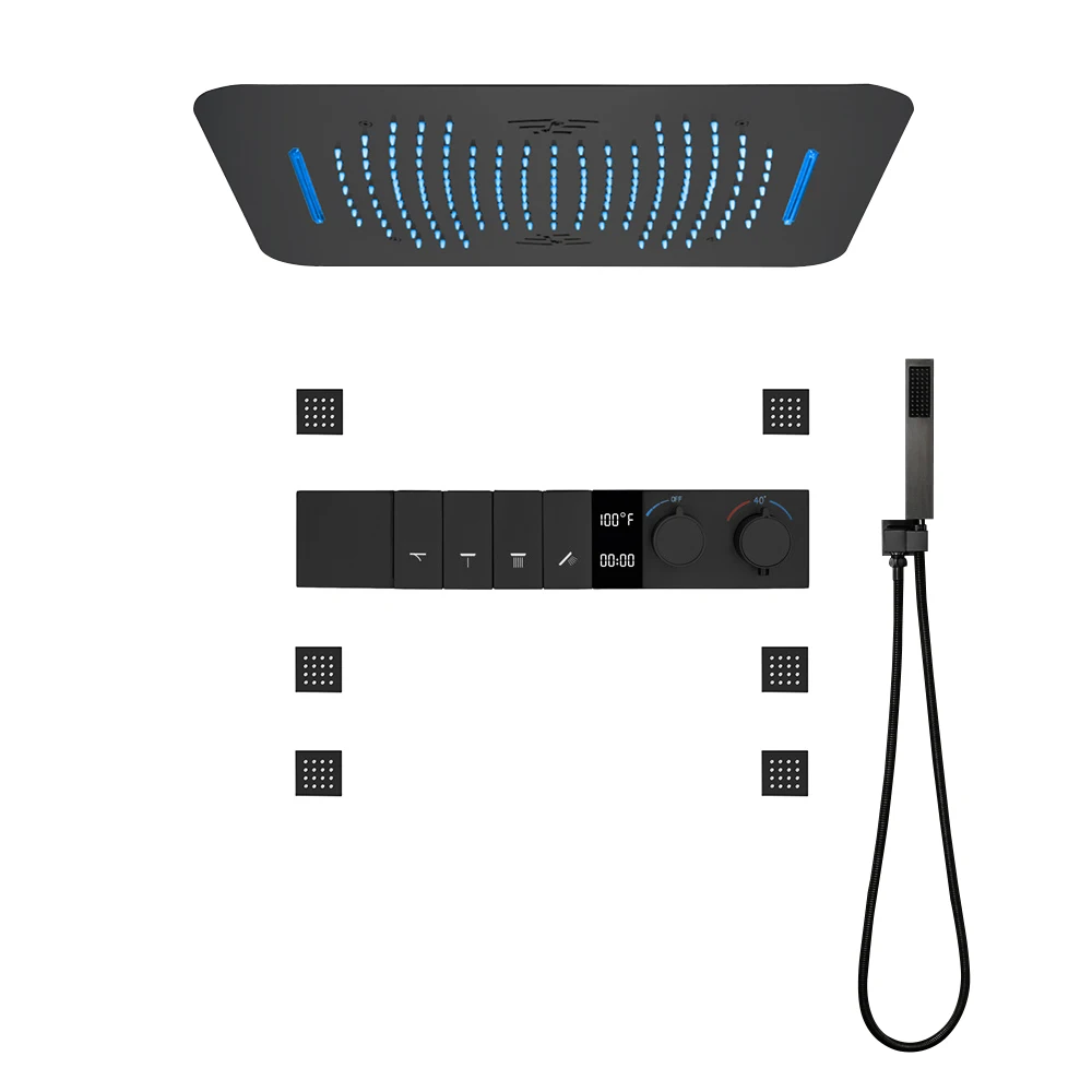 

M Boenn Polished Gold Shower System Sets Bathroom Faucets Smart Temperature Display Thermostatic Mixer Embedded LED Shower Head