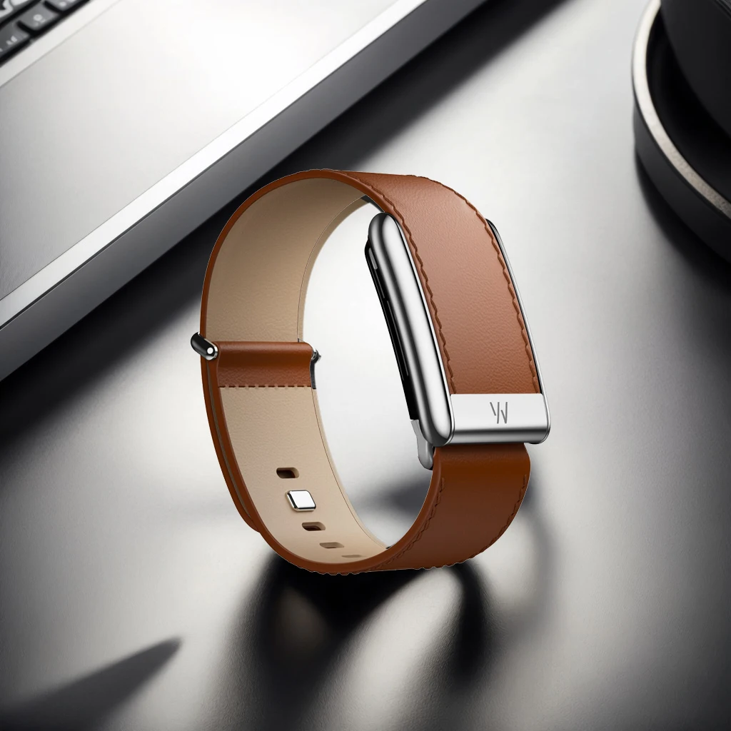 Suitable for Whoop5.0PEAK/LIFE Top Layer Cowhide Strap, Leather Business Premium Strap Replacement Strap with Bright Silver Meta