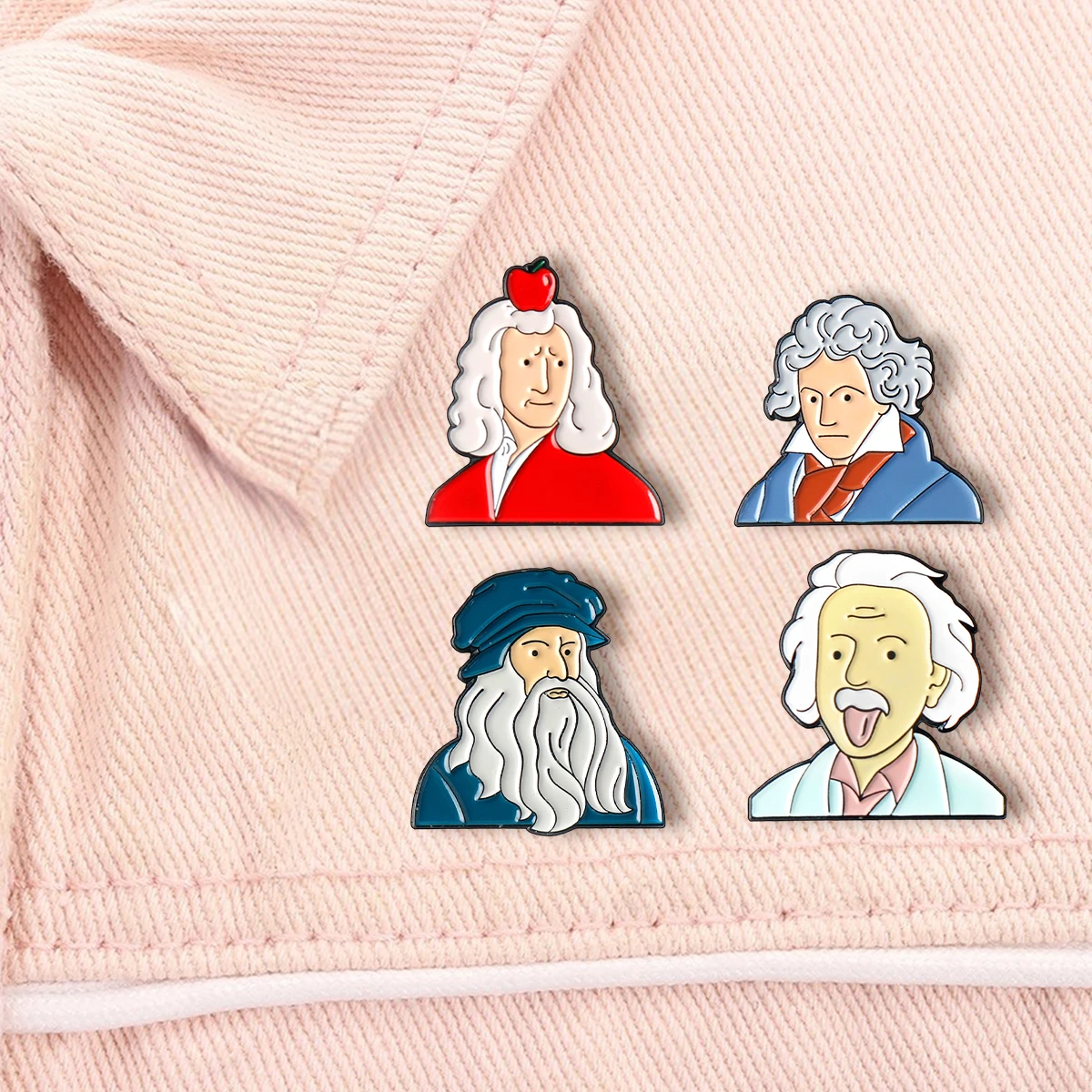 4Pcs Cartoon History Celebrity Enamel Brooch Cute Funny Newton Einstein Metal Badge Lapel Pin Clothing Accessories Jewelry Gifts image 3