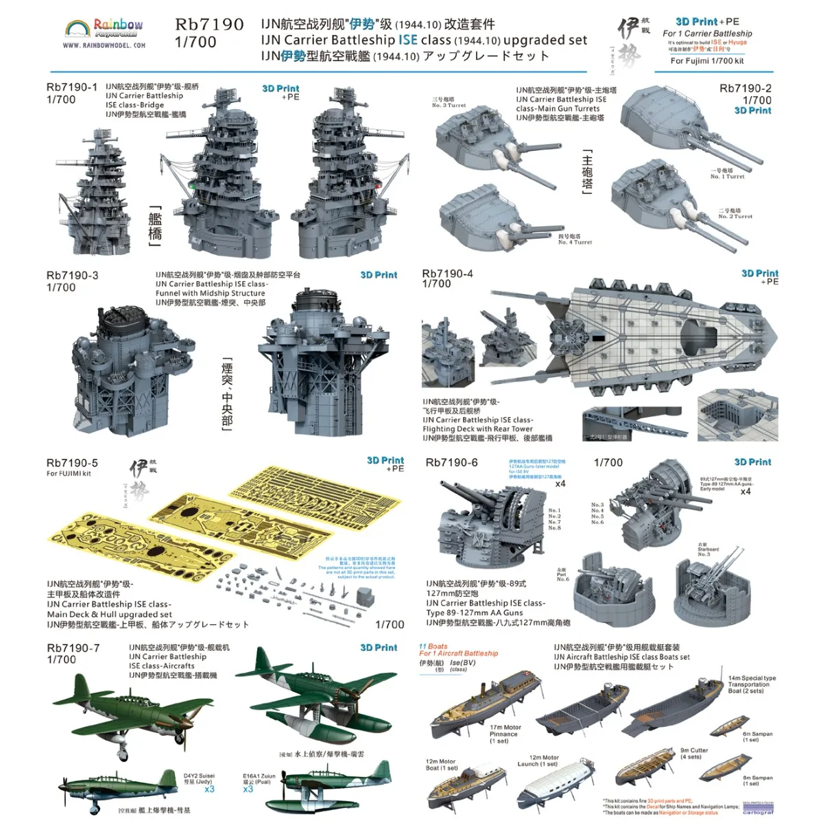 Rainbow Rb7190  IJN Carrier Battleship ISE class (1944.10) upgraded set [V2.0] Photo Etched Parts (Not Include Ship Model)