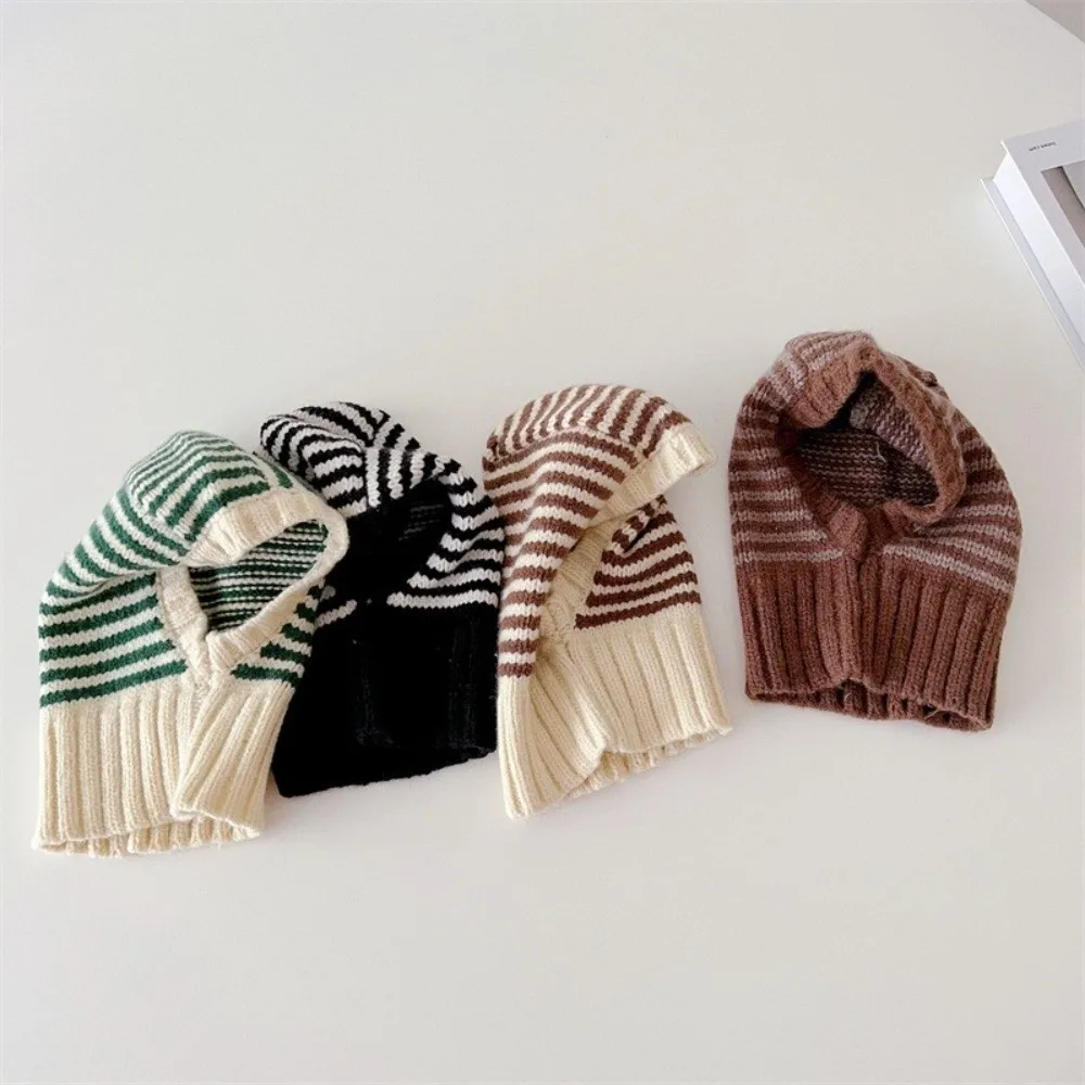 Simple Striped Scarf Hat Hood Thermal Children Windproof Cap Adjustable Keep Warm Balaclava Hat Girl