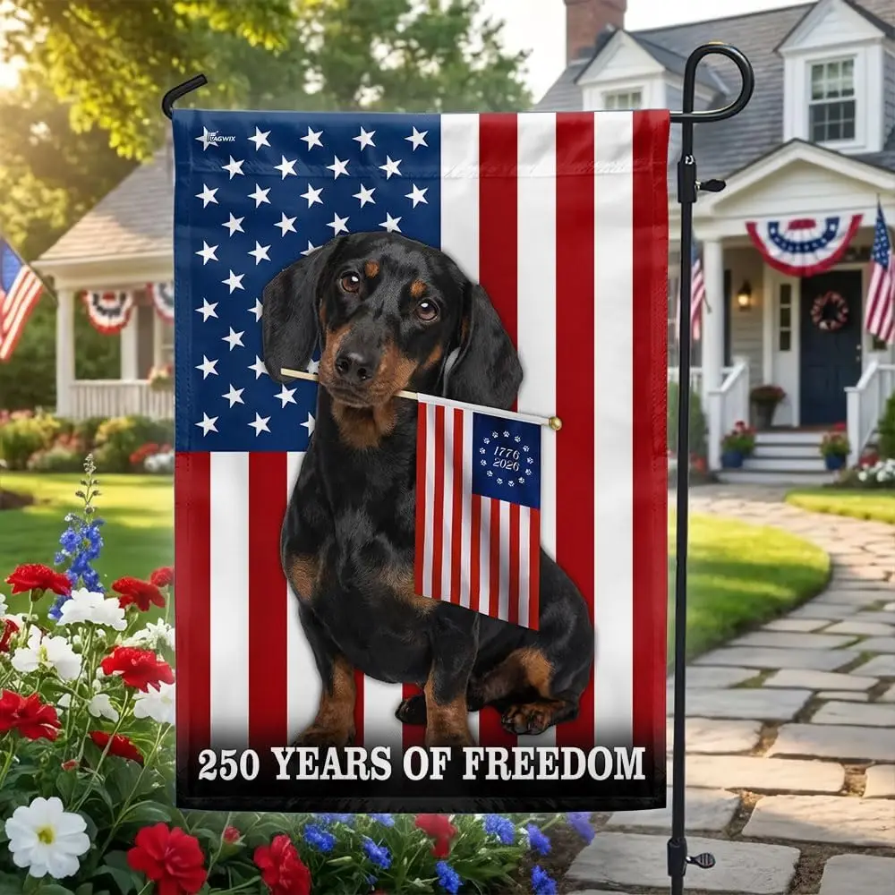 American Flag-Dog American Flag, 250 Years of Freedom Dachshund Dog US Flag, Garden Flag (11.5