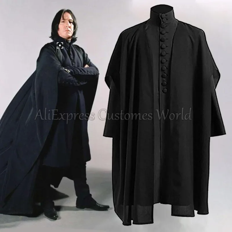 Movie Magic Wand Professor Severus Snape Cosplay Costume Anime Hogwartes School Black Cloak Robe Halloween Party Uniform Suits