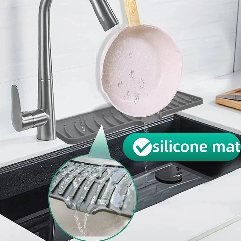 Split Silicone Kitchen Sink Faucet Mat Splash Guard Absorbent Non-slip Washable Countertop Protector Kitchen Gadgets