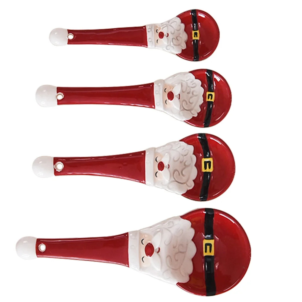 Xmas Coffee Spoon Ceramic Measuring Christmas Decoration Cute Spoons Santa Scoop Teaspoons