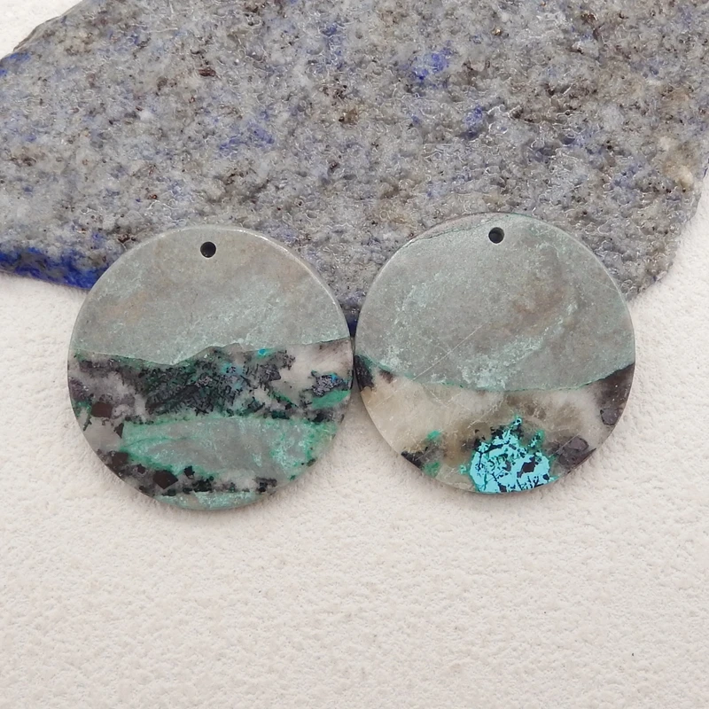 

Semiprecious Handmade Jewelry Natural Stone Chrysocolla Round Women Earrings Beads Accessories 30x3mm 12g