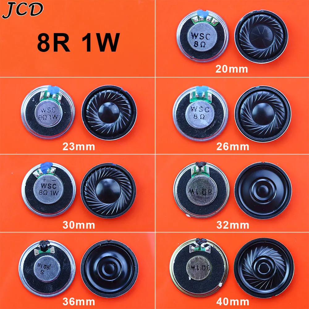 JCD 2pieces Ultra-thin Horn Speaker 8R 1W 1 watt 8 ohm Diameter 20mm 23mm 26mm 30mm 32mm 36mm 40m Loudspeaker