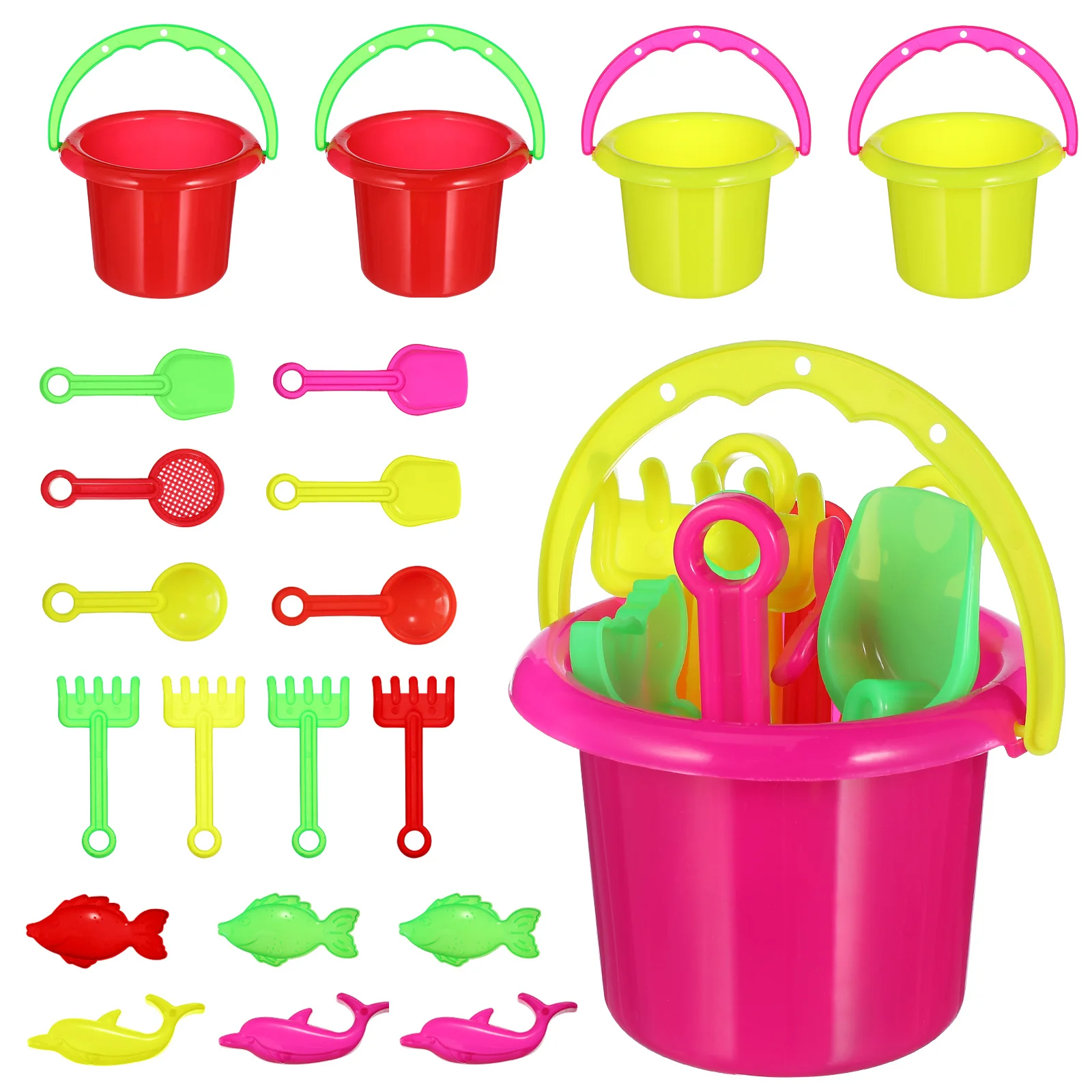 24 قطعة شاطئ صغير للأطفال للعب في الهواء الطلق صغير وخفيف الوزن ممتع لدلو الشاطئ للأطفال دلو رمل للأطفال