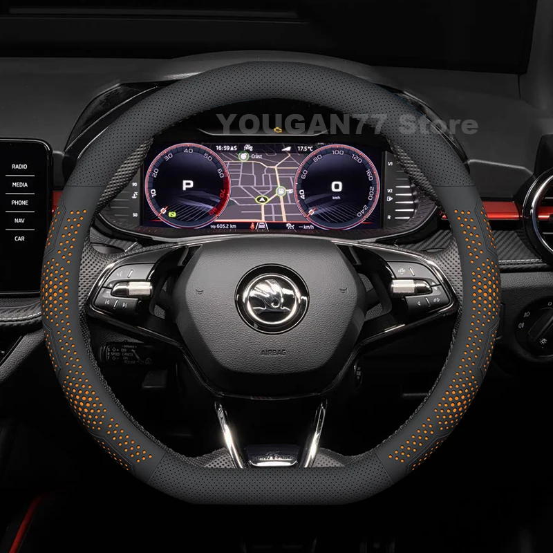 Leather Car Steering Wheel Cover For Skoda Fabia Monte Carlo 2009-2022 ultra-thin Auto interior Skoda Fabia Accessories 2022 4