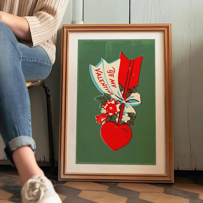 Retro Valentines Day Art Valentine Heart Print Be Mine Poster Kitchen Wall Art Valentine Home Decor Kitchen Decor Holiday Gifts
