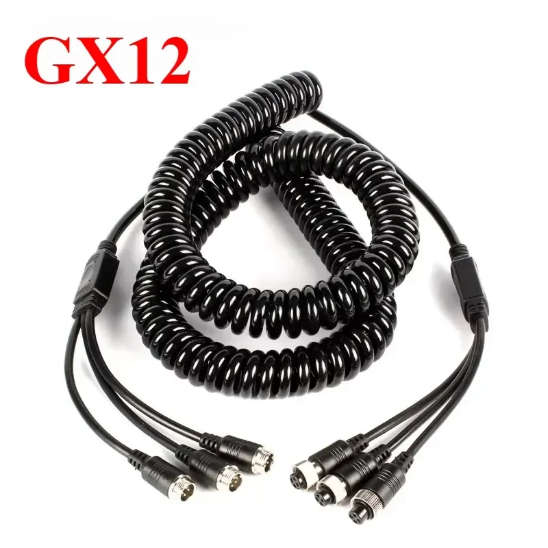 GX12 8 Meters Reversing Image Spring Cable 3 to 3 Semi-trailer Aviation Plug 4Pin Male Female Surveillance Video Adapter Line