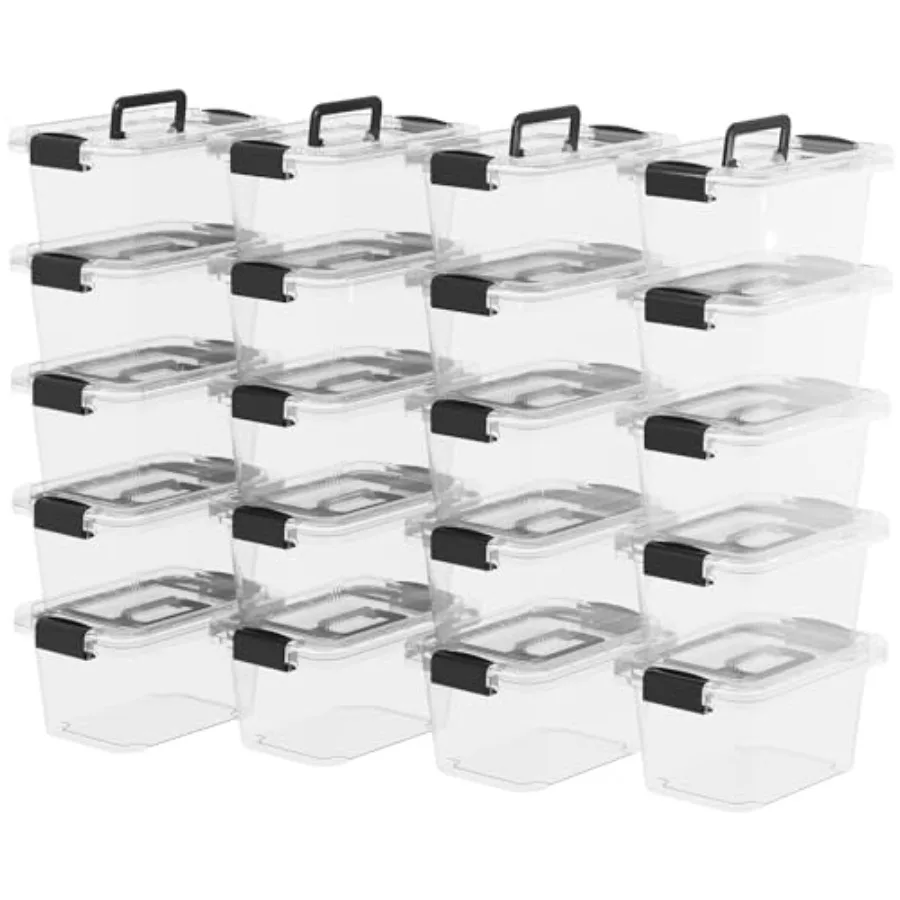 

Cetomo Lidded Storage Bin Tote Organizing Container with Handle and Buckles Stackable Plastic Clear 6.8Qt Pack of 20